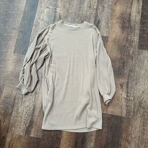 Cherish Long Sleeve Ribbed Sweater Dress in Beige